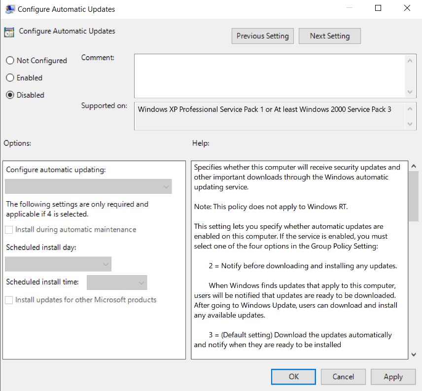 Group Policy dissable