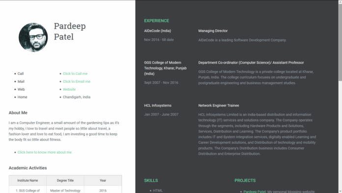 Create one page Resume on Blogger - Free Template Create one page Resume on Blogger - Free Template