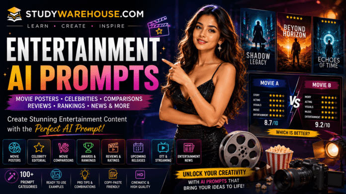 Best AI Prompts for Entertainment - Movie Posters, Celebrities, Comparisons, Reviews, Rankings & More Best AI Prompts for Entertainment - Movie Posters, Celebrities, Comparisons, Reviews, Rankings & More
