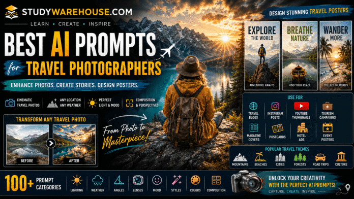 Best AI Prompts for Travel Photographers - Transform Photos, Create Cinematic Travel Images & Design Posters Best AI Prompts for Travel Photographers - Transform Photos, Create Cinematic Travel Images & Design Posters